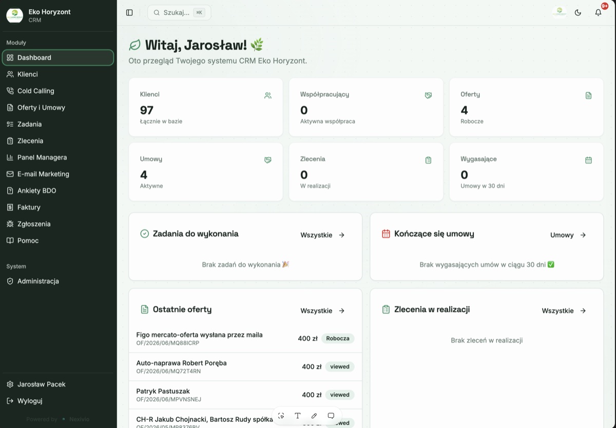 EkoHoryzont CRM — dashboard systemu